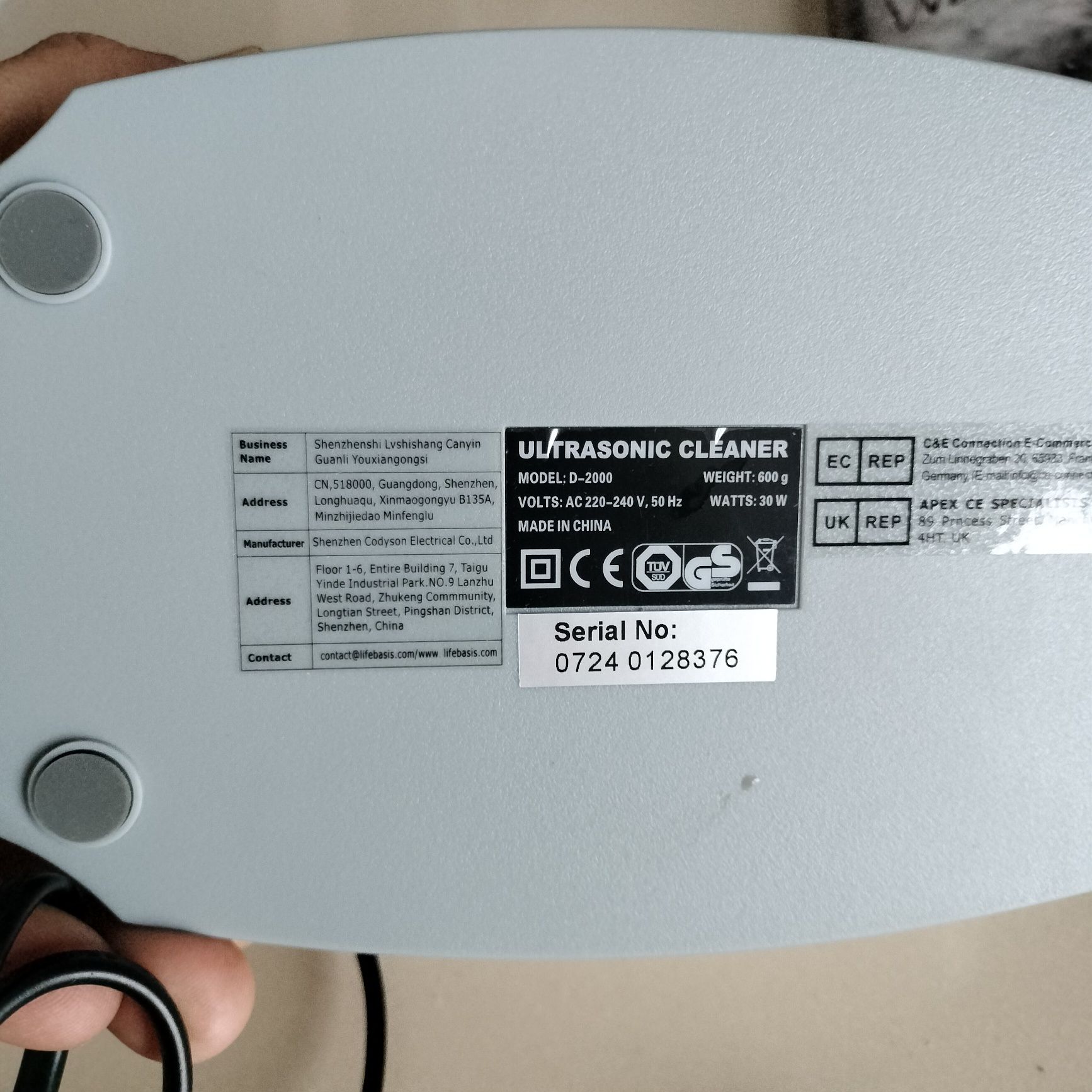 Myjka ultradźwiękowa do czyszczenia 45000Hz 30W 420ml  D-2000 bia