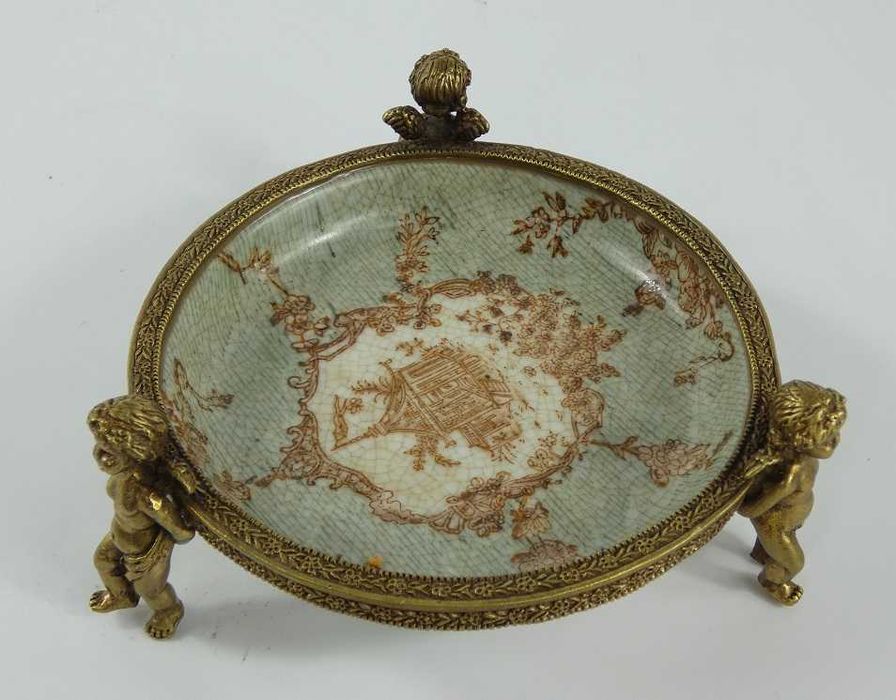 PATERA porcelana + brąz AMOR Putto paterka MYDELNICZKA