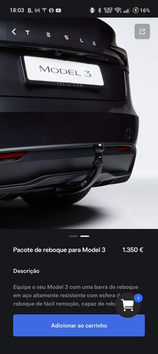 TESLA Model 3 : Barra de reboque (Original)