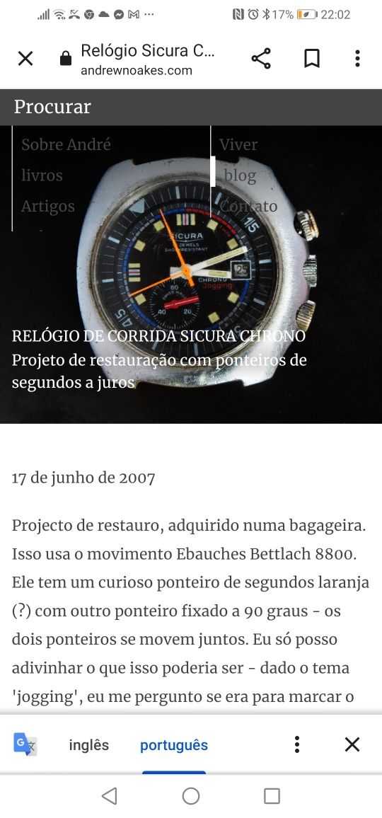 Relógio cronógrafo antigo