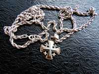 Цепь "Бисмарк" серебрянная 925⁰ и Иерусалимский крест  паломника