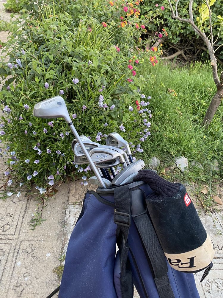 Conjunto de tacos de golf com saco.