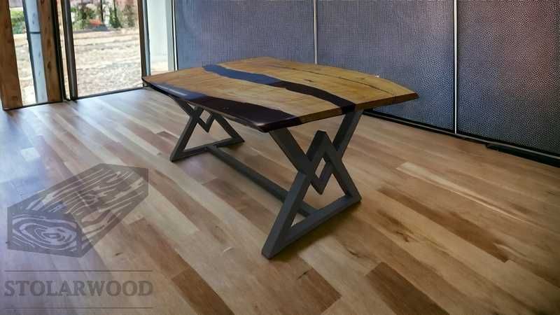 Stół AGAT żywica drewno metal krzesła do jadalni salonu i ogrodu