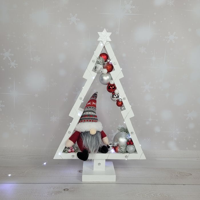 Choinka świąteczna led drewniana prezent ozdoby święta stroik mikołaj