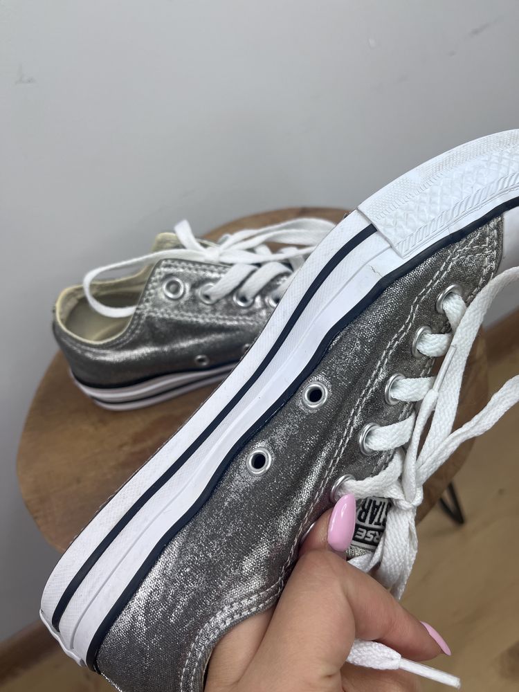 Srebrne metaliczne buty sportowe trampki tenisówki Converse 37,5