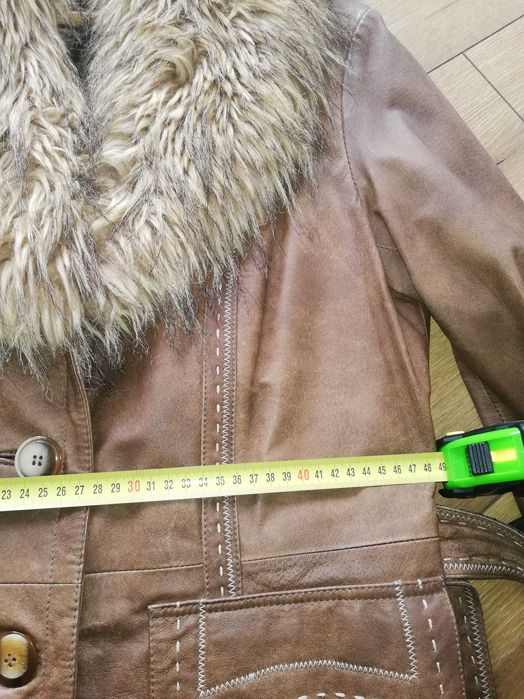 Kurtka skórzana ocieplana damska, brązowa, M 40-42, C&A
