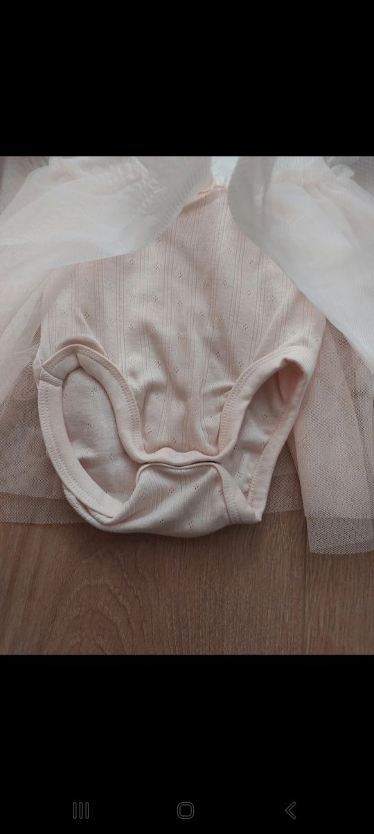 Sukienka tiulowa ażurowa sukienkobody body pudrowy róż H&M 68