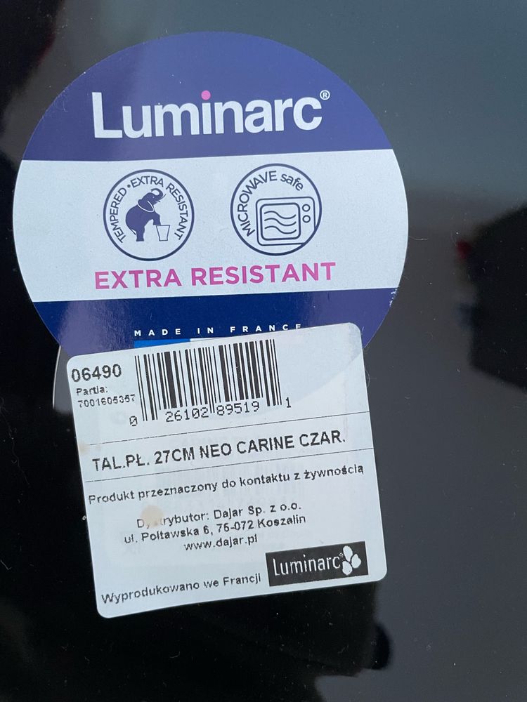Talerze Luminarc czarne Nowe