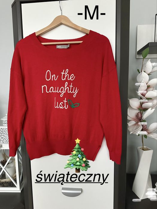 Uroczy sweter świąteczny, S/M, czerwony, Asos, z wełną