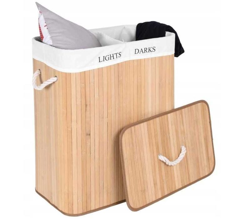 Kosz bambusowy na pranie dwie komory 100 l pojemności Przykrywka