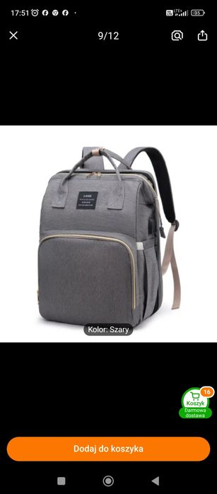 Plecak łóżeczko turystyczne nowy szary