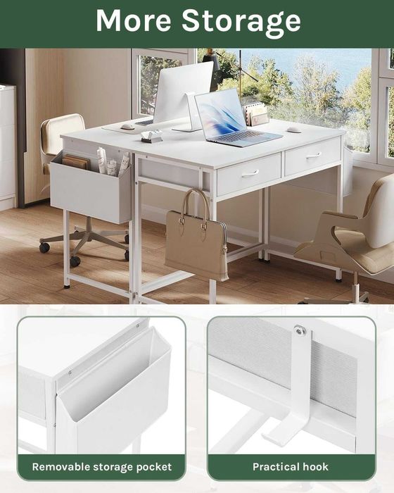 Nowoczesne Białe Biurko do Pracy Nauki Woltu 120x48x75 2 szuflady