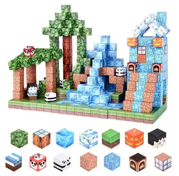 Магнітний конструктор Майнкрафт 100 кубиків minecraft Ліс Замок Сад
