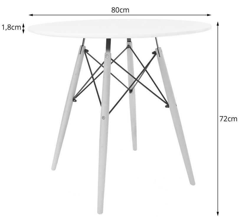 Stół okrągły 80cm drewniany nowoczesny - biały / czarne nogi