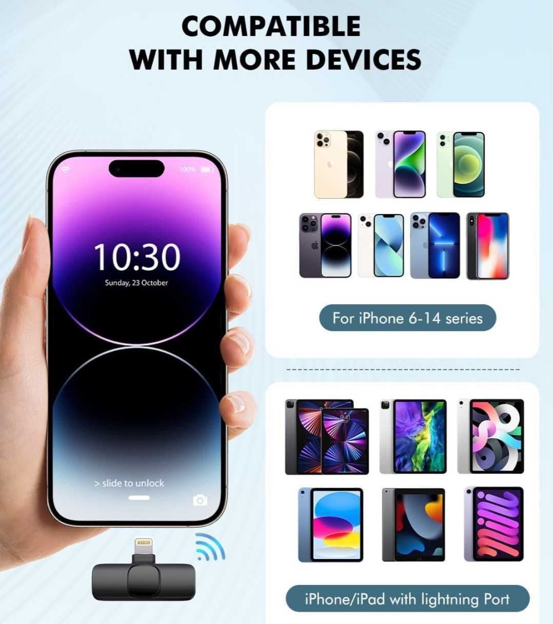 2 беспроводных петличных микрофона для iPhone, Lightning, для блогеров