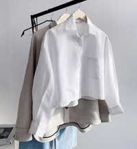 Белая льняная рубашка оверсайз Zara
