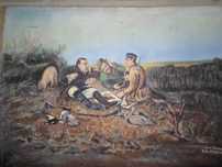 Картина холст "Охотники на привале" 1965г., худ. Медведь
