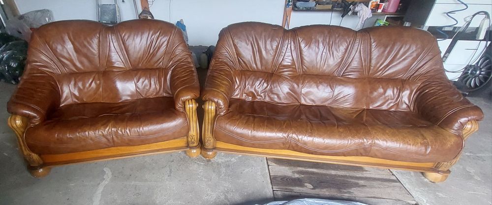 Kanapy skórzane, komplet wypoczynkowy