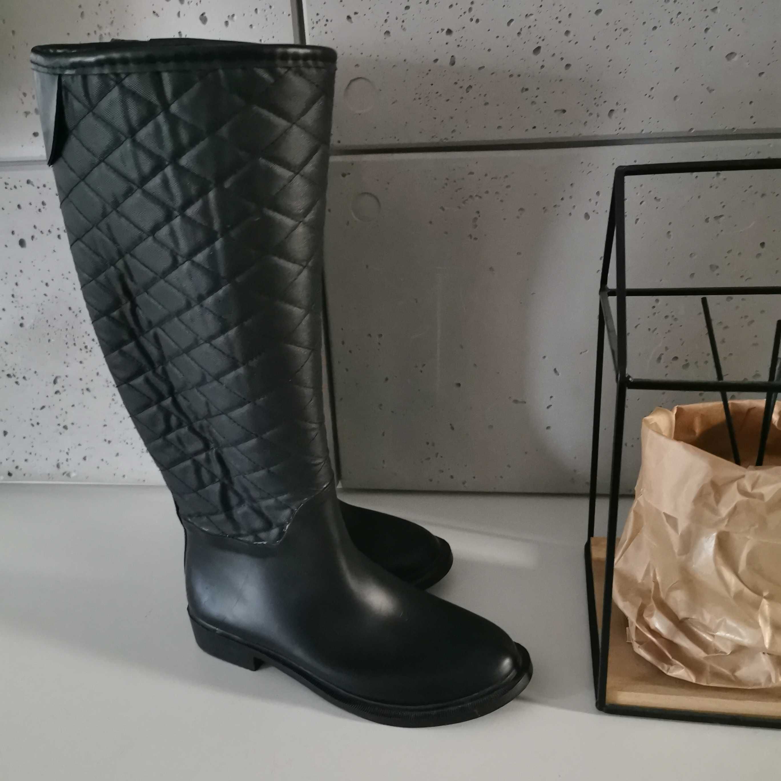 Kalosze 38 czarne pikowane ZARA jak quess NOWE GUMIAKI