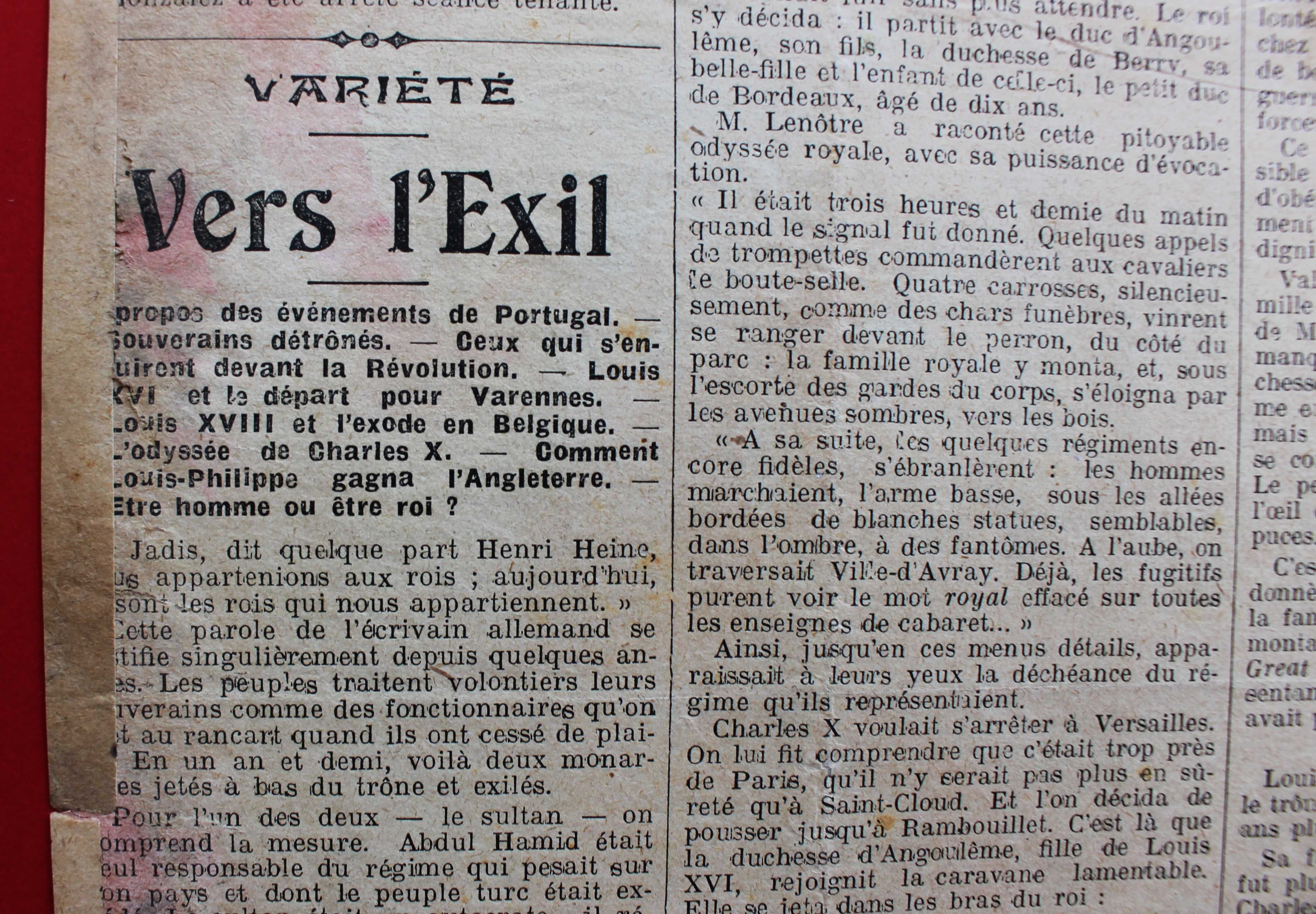 ERICEIRA Rei D. Manuel II e Família Real partem para o exílio 1910