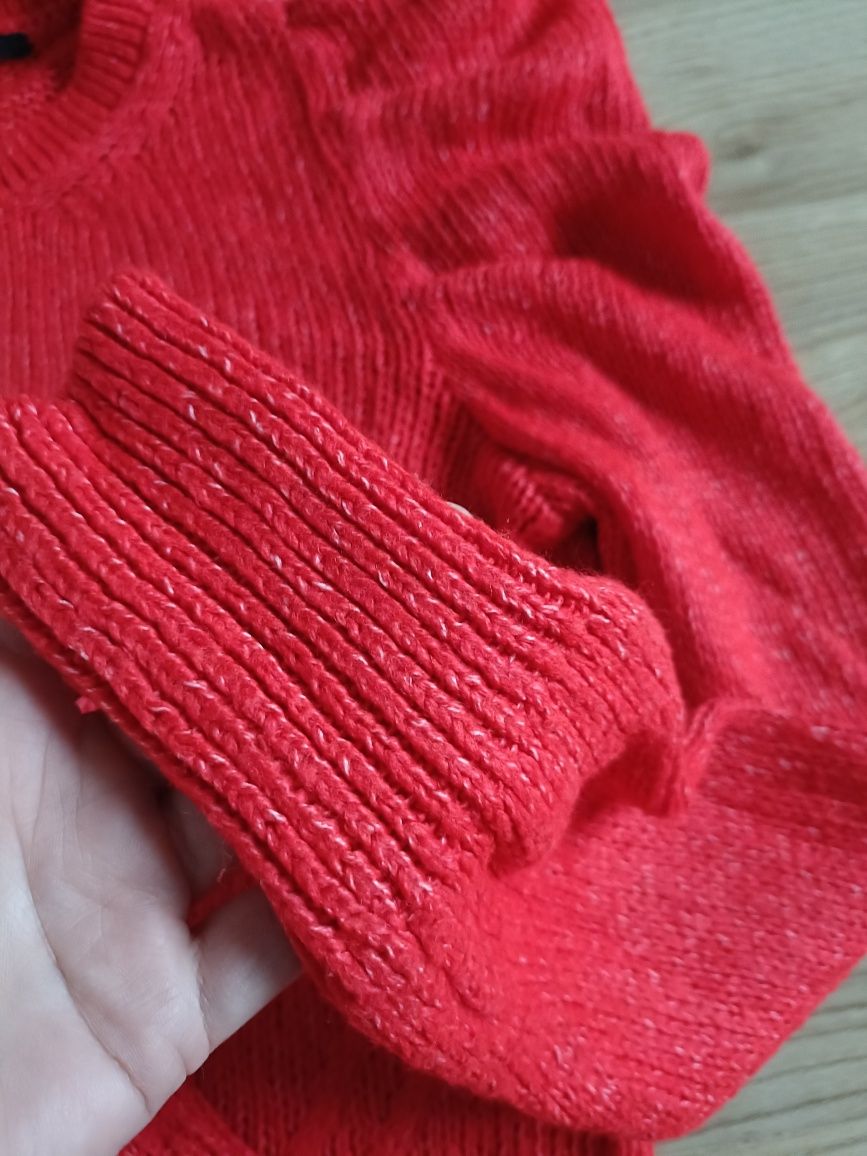 Sweter damski elegancki czerwony ns na święta z bufkami George S M