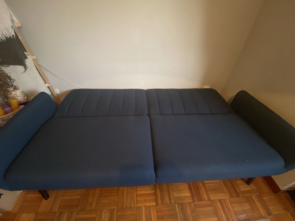 Sofá-cama tecido azul escuro