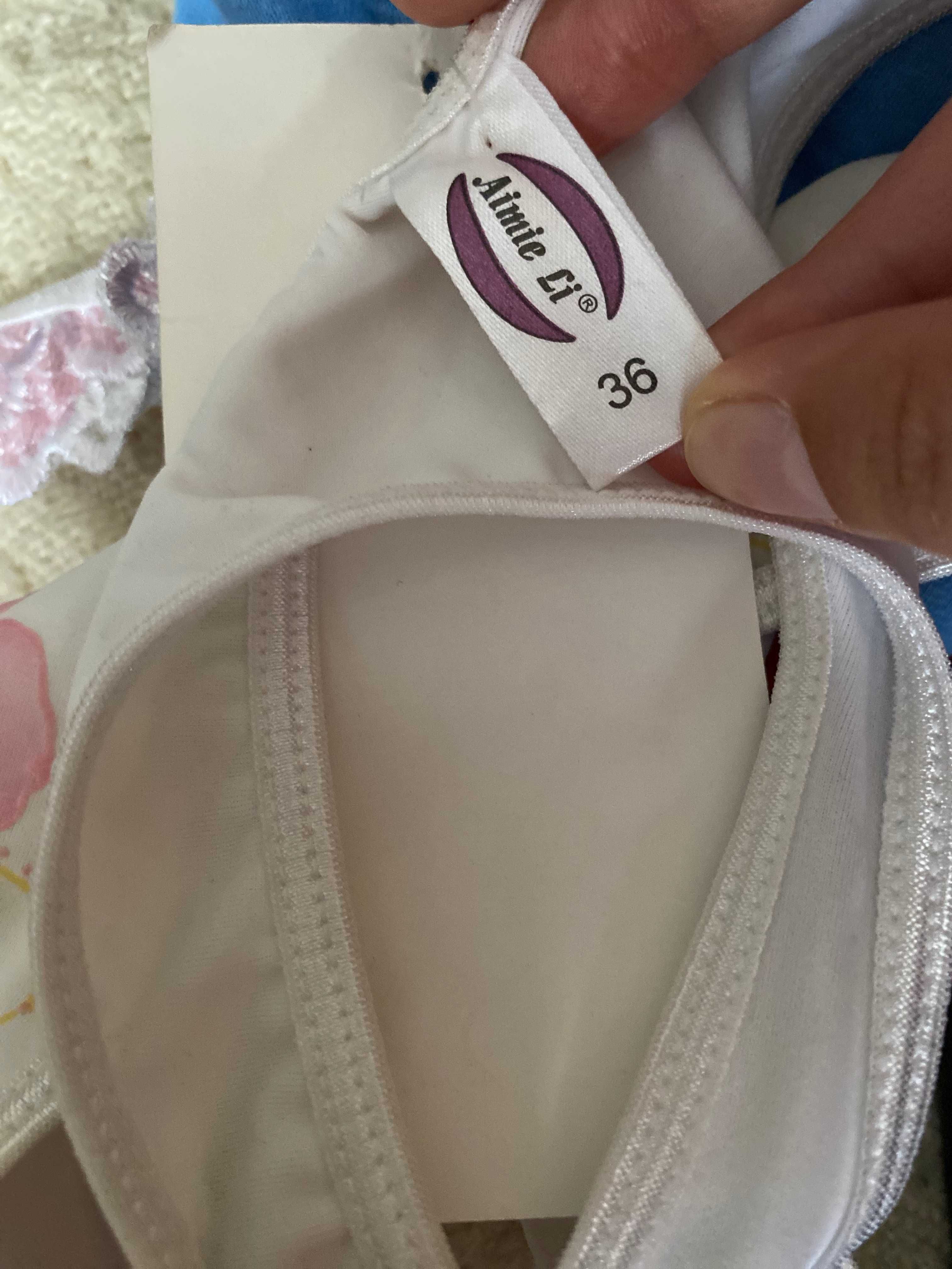 Nowa z metką bielizna damska stringi kremowe różowe w róże 36 S