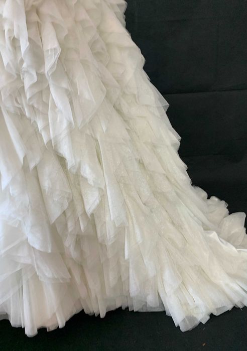 Nowa Suknia ślubna 36 S ivory tiulowe falbany gorset z trenem empire