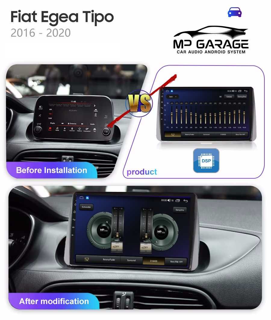 Radio Fiat Tipo 16-20 Android Apple CarPlay AndroidAuto Qled 4G Montaż