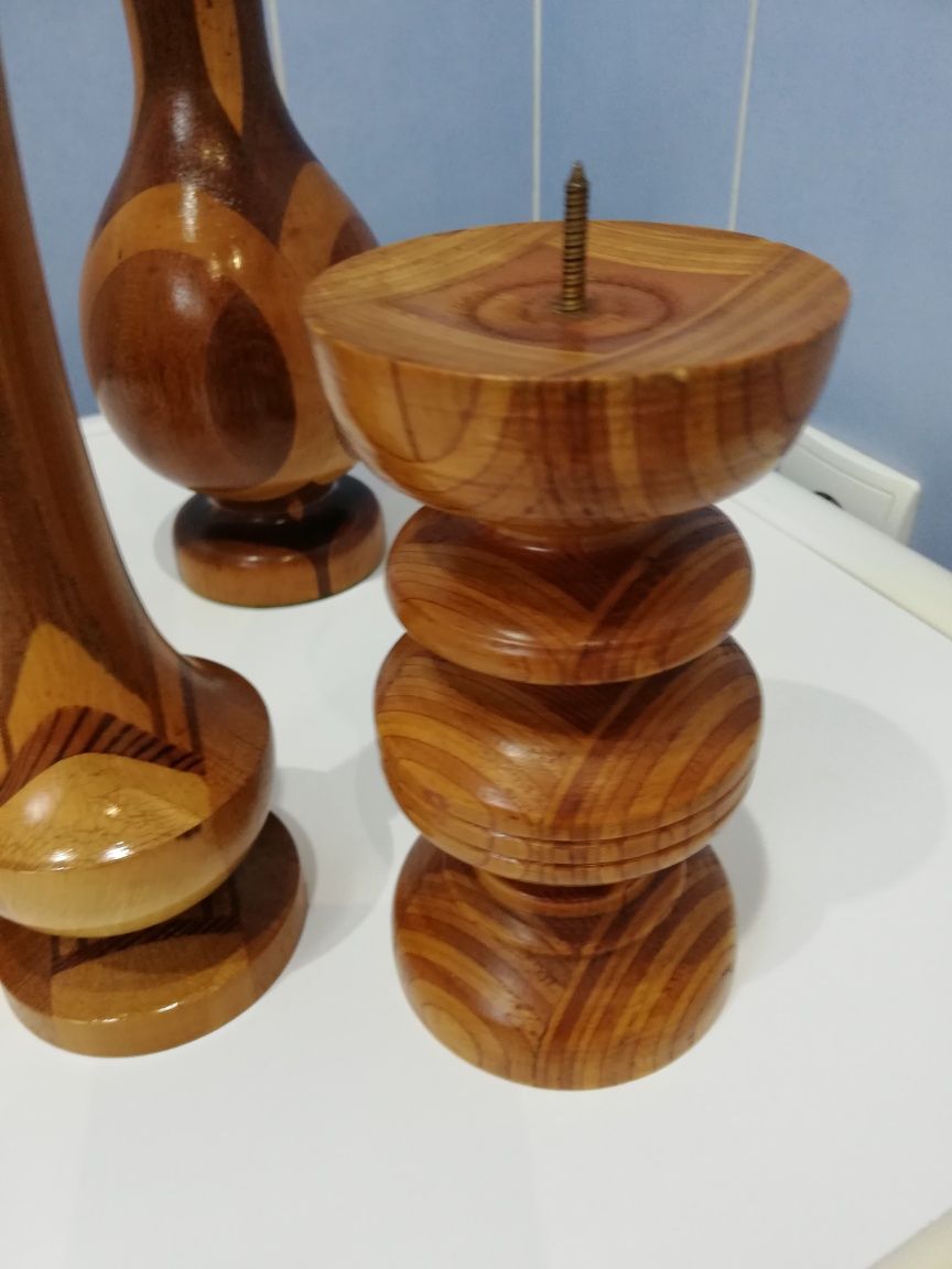 Przepiękny - Drewniany zestaw  5 sztuk-wazony - świecznik