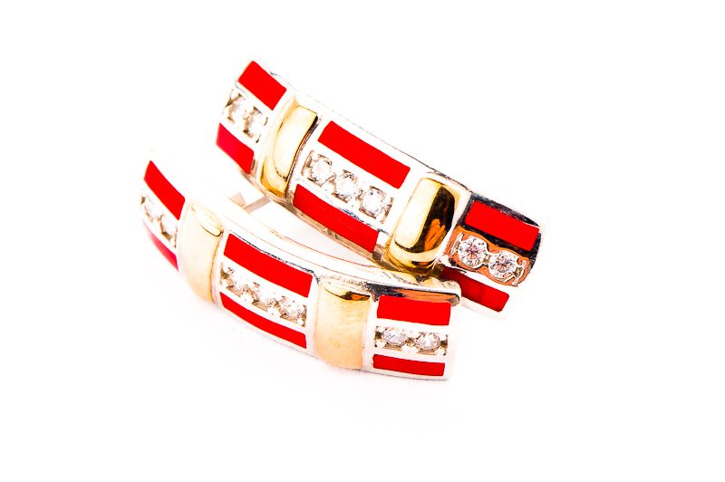 Amarantowe Srebrno Złote Kolczyki - 5,48g - EMALIA - KRAKÓW