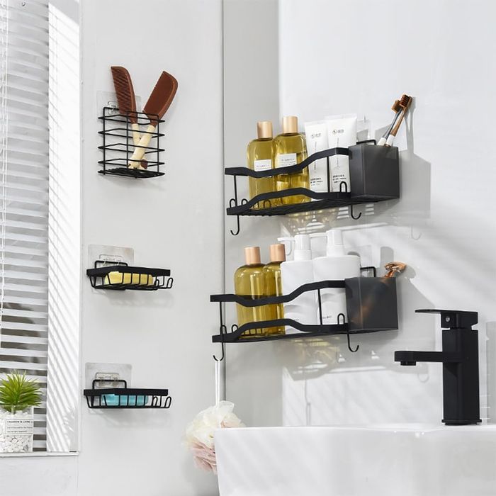 Półka prysznicowa bez wiercenia nierdzewna samoprzylepna haczyki 5szt