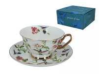 Porcelanowa filiżanka ze spodkiem Ptaki i Kwiaty 200 ml