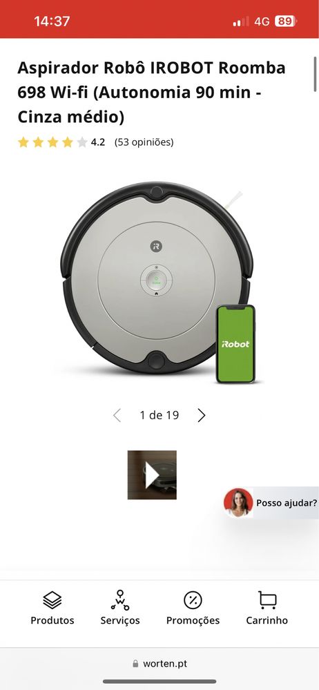 Aspirador robô irobot roomba 698 Wi-Fi