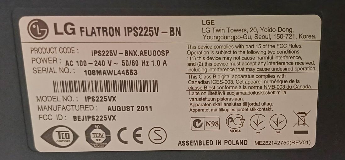 Monitor LG Flatron IPS225V-BN