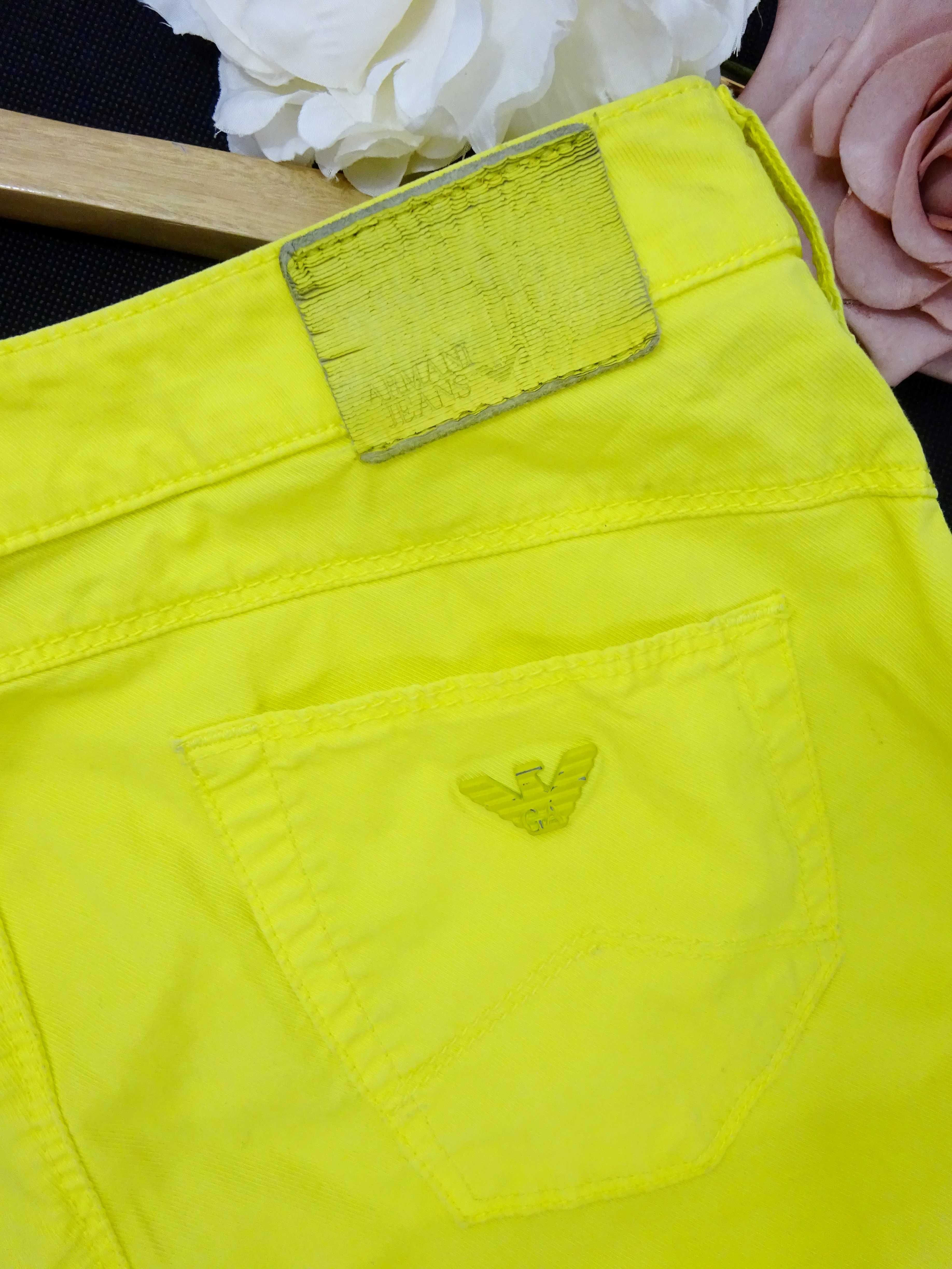 CC68 Eleganckie spodnie damskie ARMANI jeans żółte rurki zamki 38 M