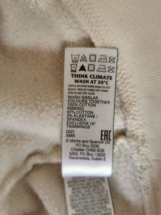 Bluza z kapturem, kangurka, sportowa, dresowa, M&S, rozmiar L, 40