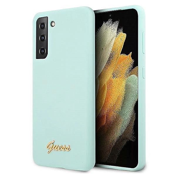Etui Guess Silicone Script Metal Logo na Samsung Galaxy S21+ - niebies