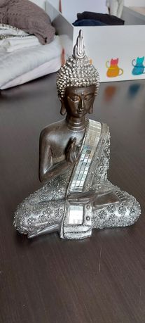Buda decoração 21cm cinza/prateado