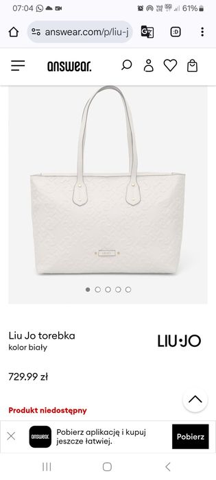 Liu Jo torebka L 
Torebka L Tote AA3155 E0086 Écru