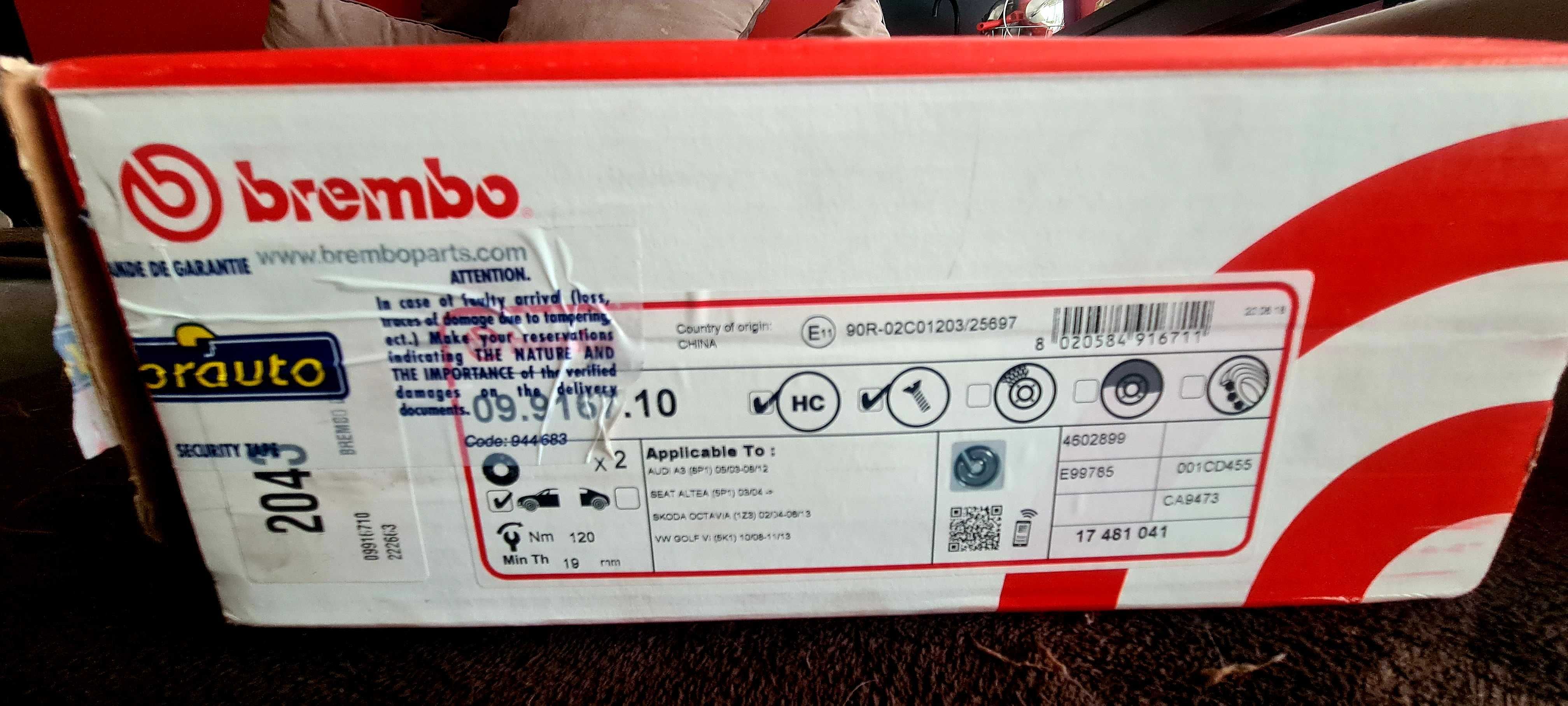 Nowe Oryg.Tarcze hamulcowe Brembo 09.9167.10 do Audi,Seat,Skoda,Vw