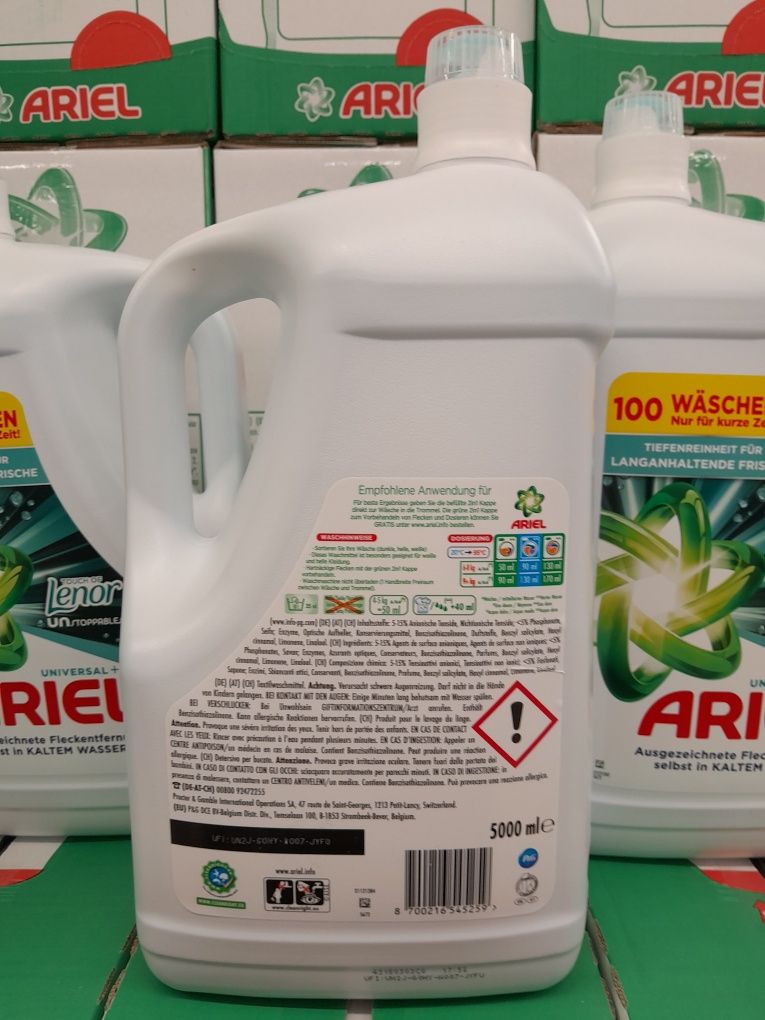 Ariel 5 L + Touch Of Lenor żel do prania uniwersalny z Niemiec