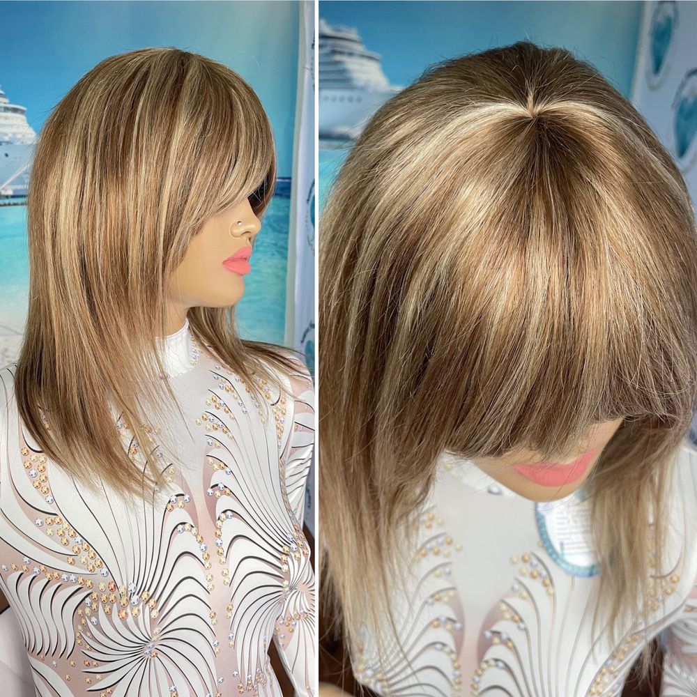 Натуральный парик с чёлкой славянские волосы русый блонд