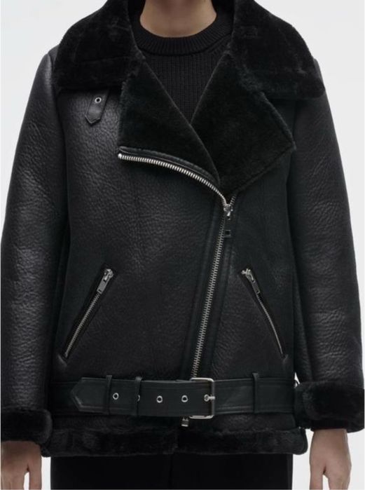 Чорна дублянка Zara косуха авіатор