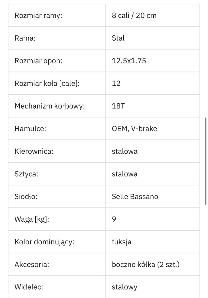 Rower dziecięcy MBM CANDY 12” fuksja rowerek dzieciecy