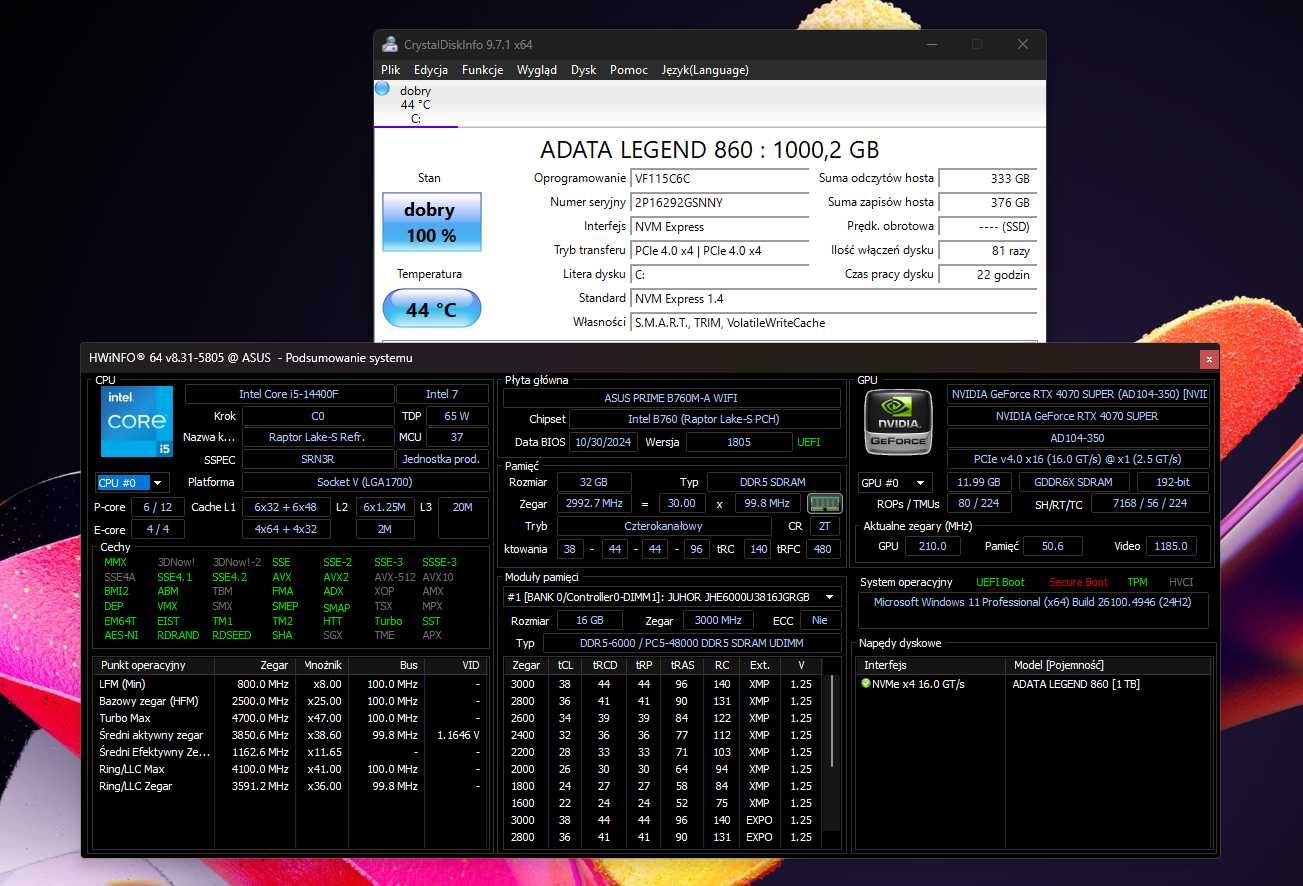 Komputer do gier i5-14400F / RTX 4070 SUPER / 32GB DDR5 / WIFI