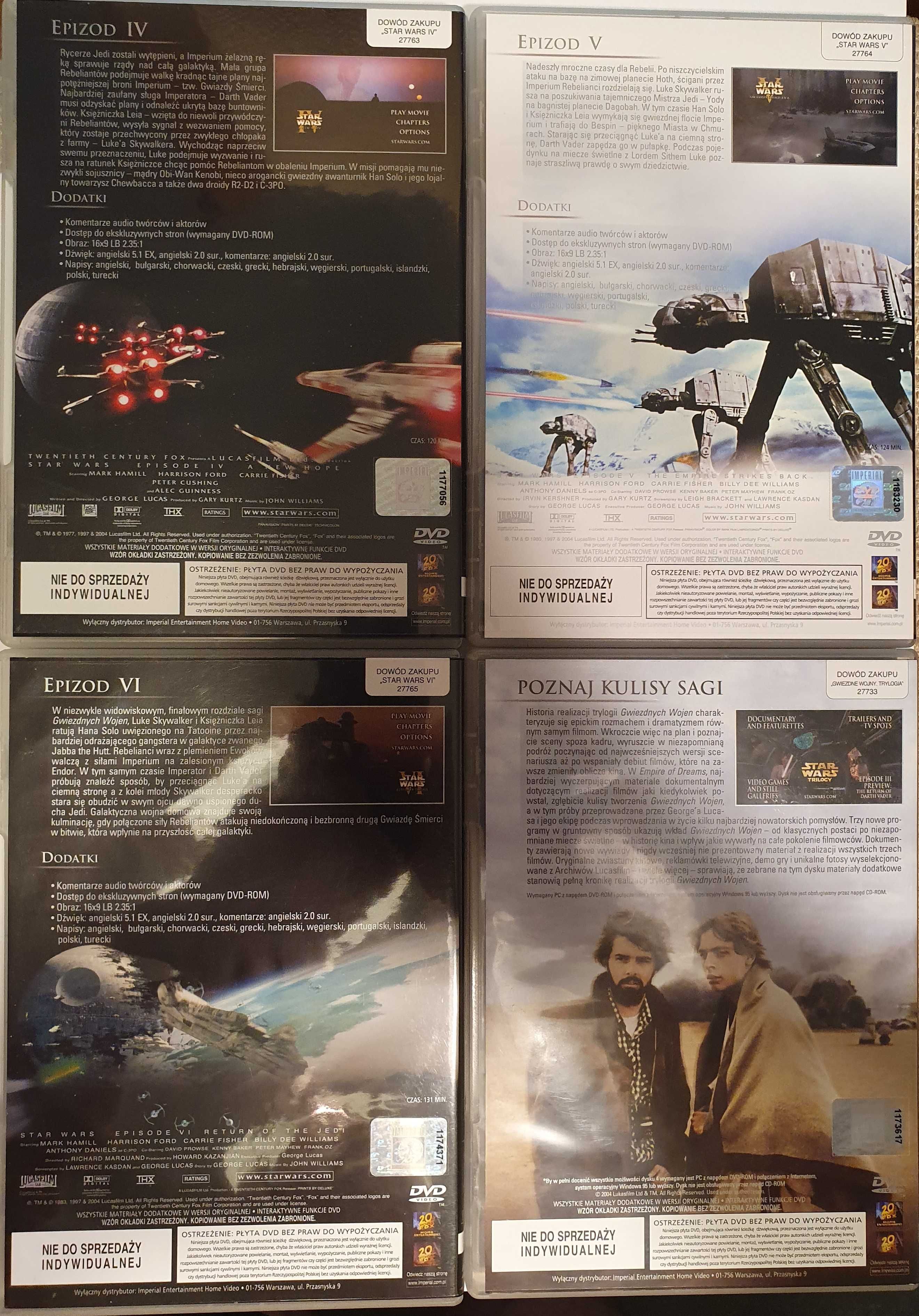 DVD Star Wars BOX Trzy filmy Epizody IV V VI plus 4 godziny dodatków!