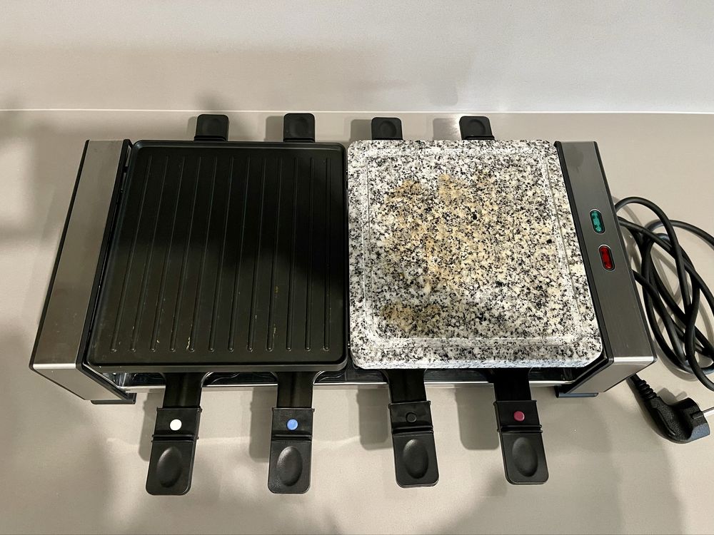 Raclette grill elétrico com pedra natural