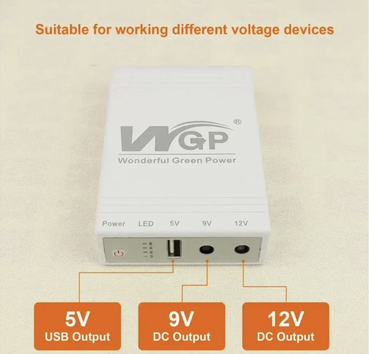 ДБЖ для роутера,павербанк MINI DC UPS WG103 (10400mAh,5V,9V,12V)