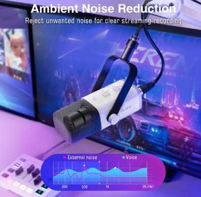 Microfone Dinâmico Rosa FIFINE XLR RGB Podcast e Streaming PS4/PS5/PC